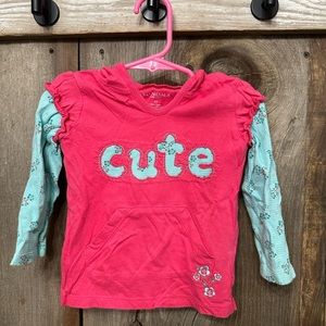 Sonoma Cute Graphic Layered Look Hoodie in Pink with Blue Thermal Sleeves 2T